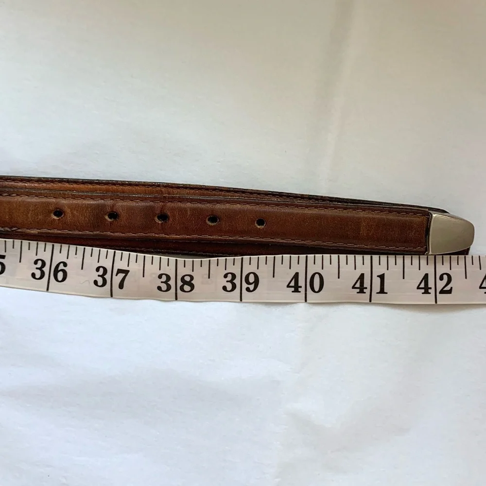 VTG LL Bean Vintage Brown Leather Belt with Silver Hardware Mens 36